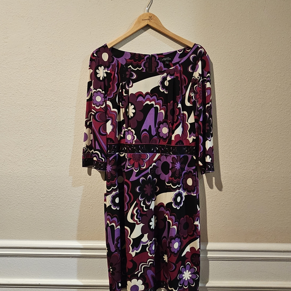 Tahari Floral Retro Purple Dress